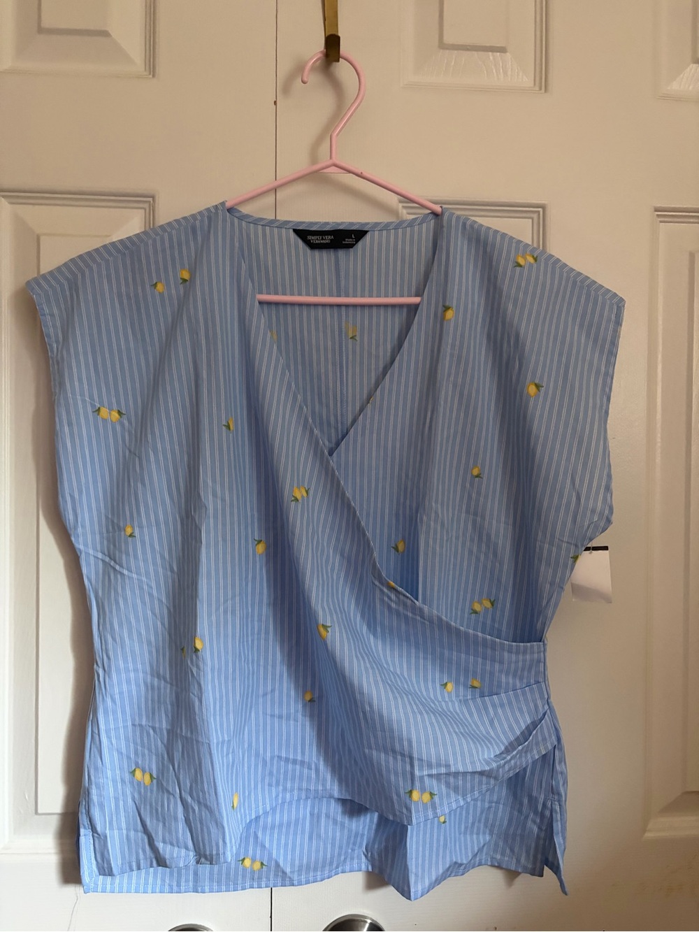 Simply Vera Vera Wang Blue Pinstripe Lemon Wrap Blouse | Size L
